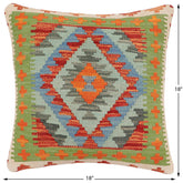 handmade Traditional Pillow Rust Blue Hand-made SQUARE 100% WOOL Hand woven turkish pillow2' x 2'
